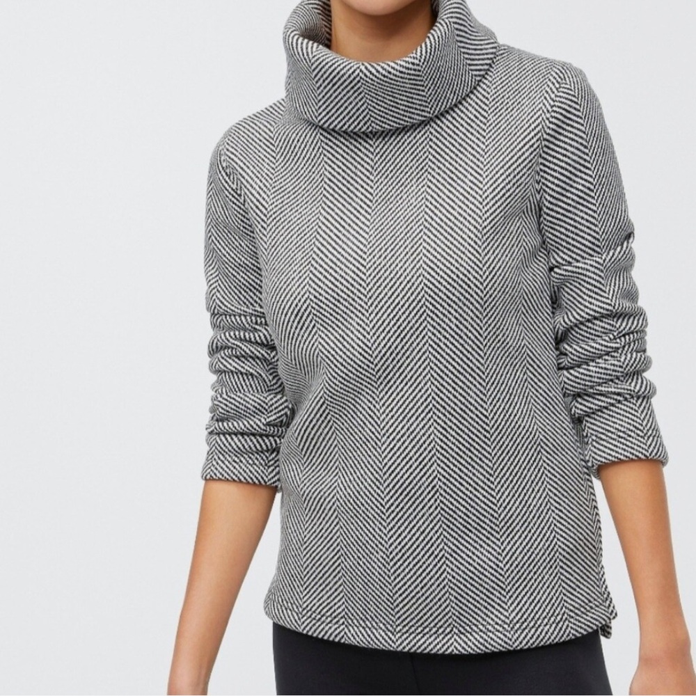 J. Crew Black & White Herringbone Funnel-neck Turtleneck Sweater Top NWOT
